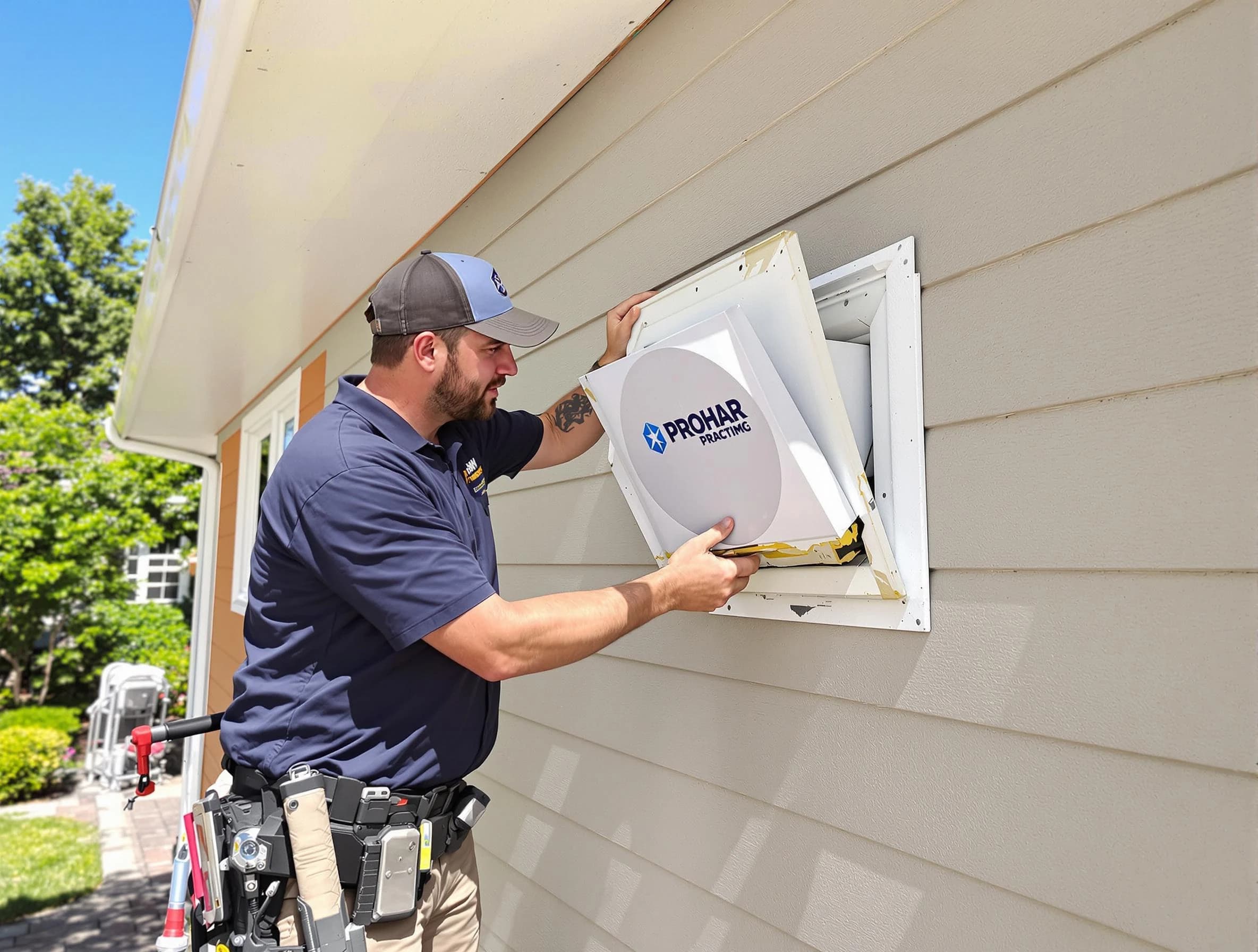 Carefree Dryer Vent Cleaning technician installing a new protective dryer vent cover on a home in Carefree