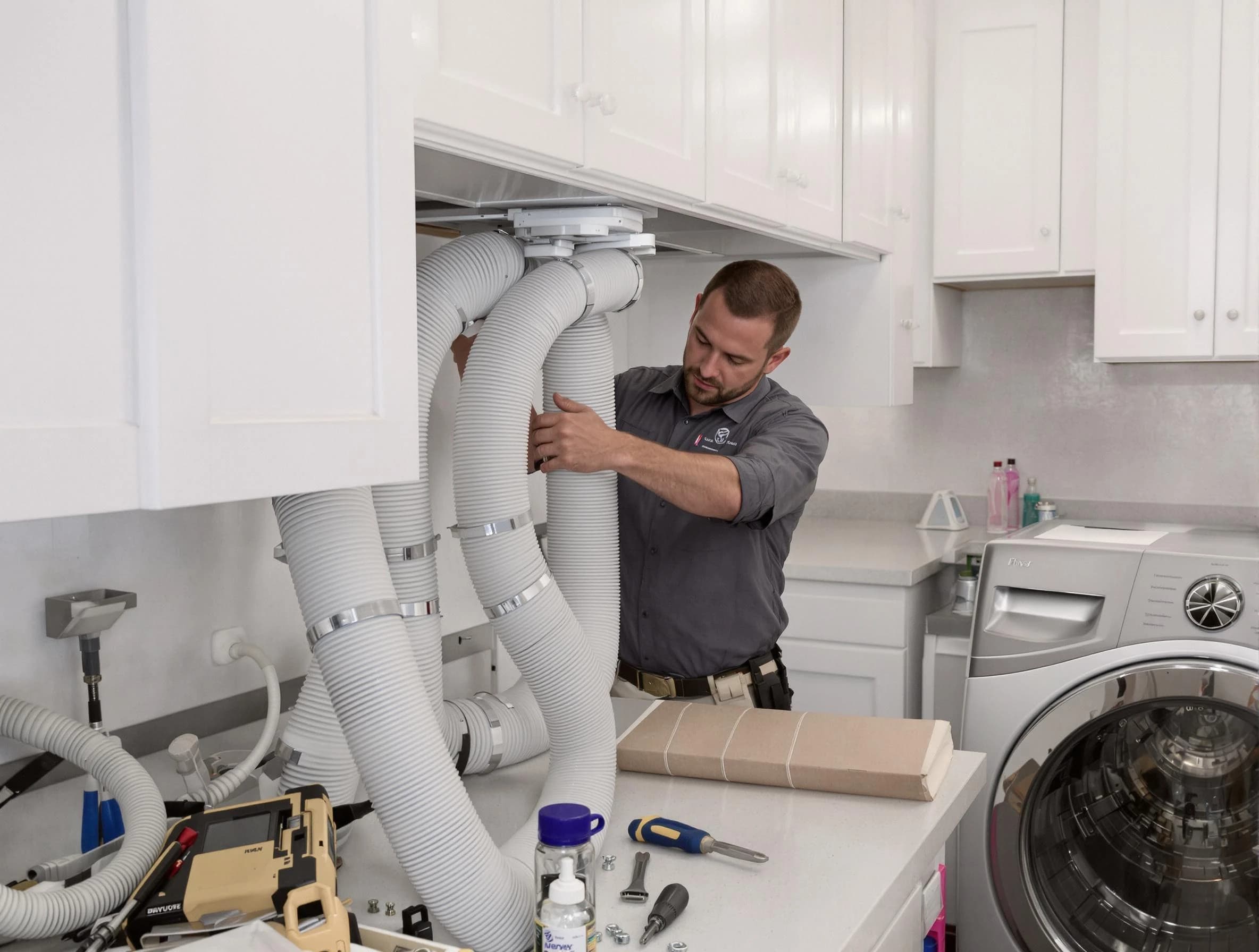 Carefree Dryer Vent Cleaning technician installing a new professional-grade dryer vent hose in Carefree
