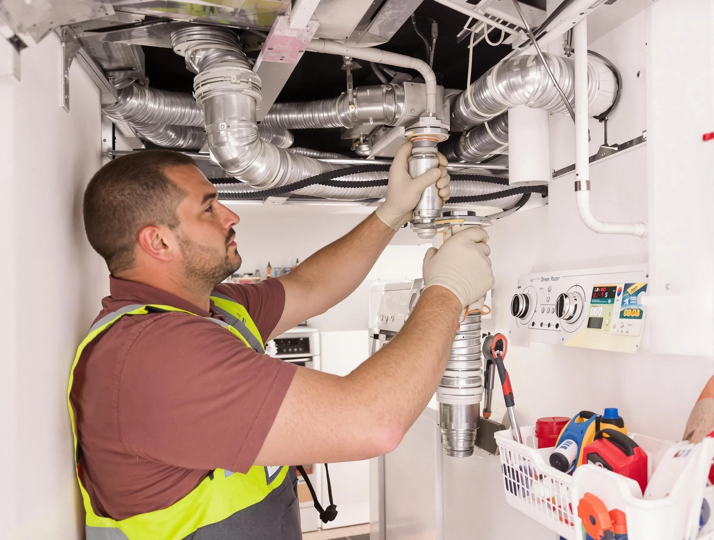 Carefree Dryer Vent Cleaning expert performing both repair and installation work on a dryer vent system in Carefree