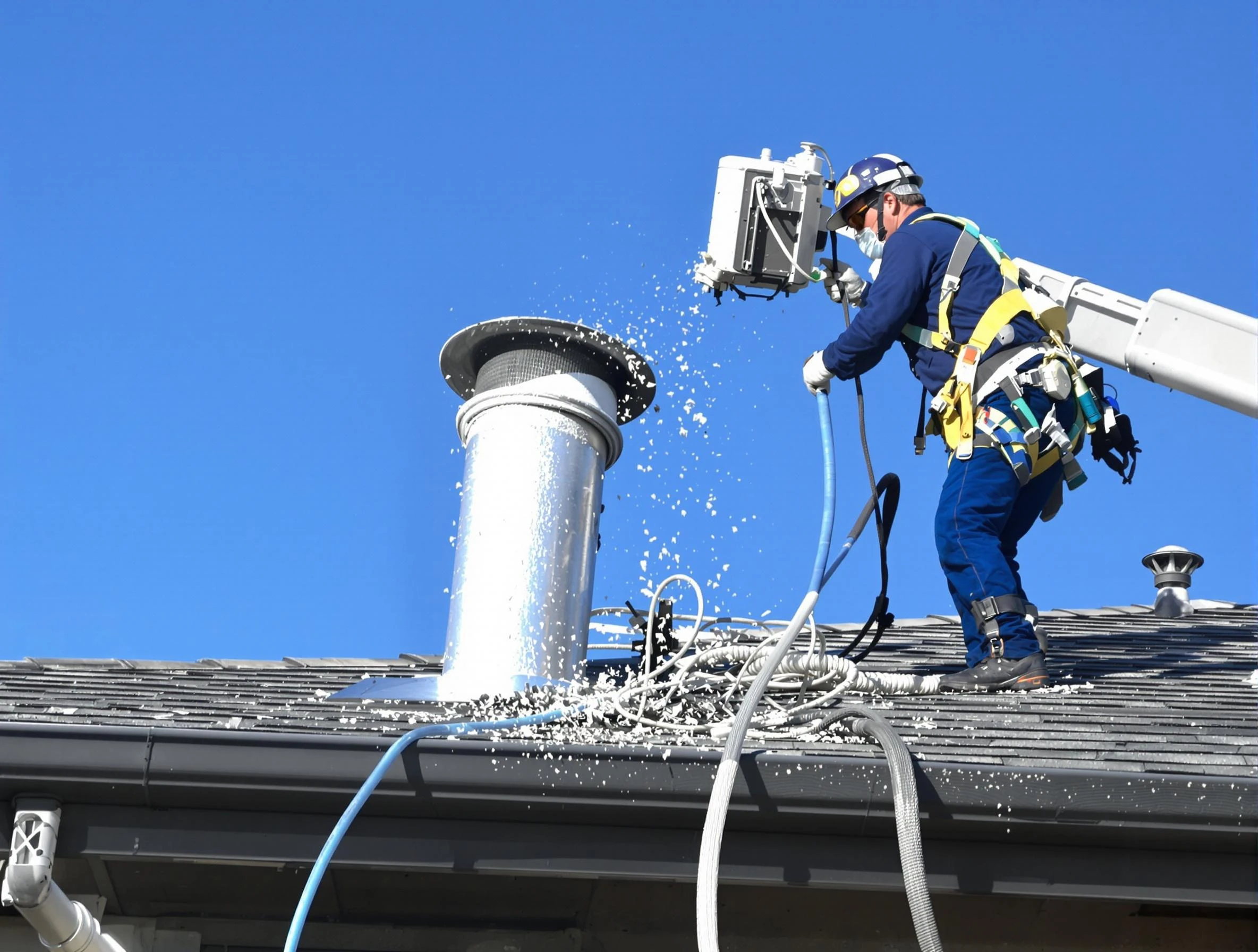 Carefree Dryer Vent Cleaning certified technician safely cleaning a roof-mounted dryer vent in Carefree